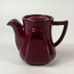 Burgundy Teapot 6" Red Ceramic Burden China POOR MCM Mid Century Retro Art Deco